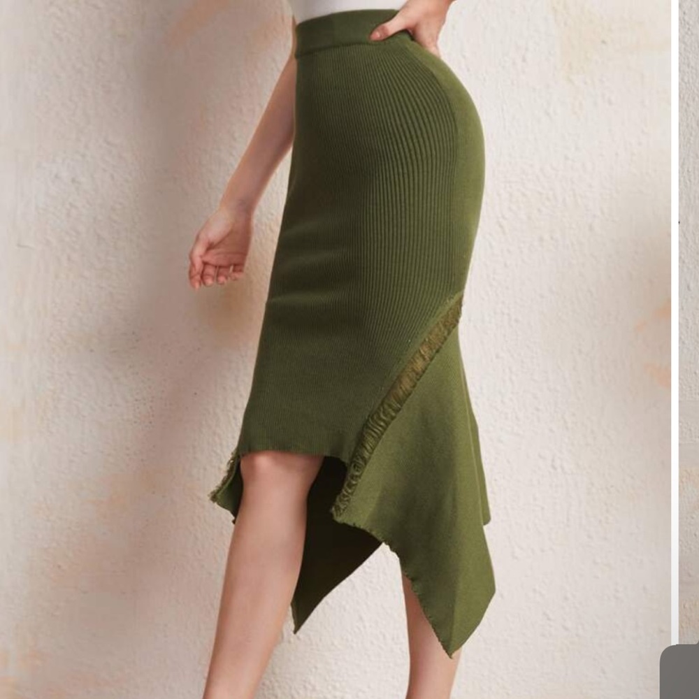 High Waist Cutout Asymmetrical Midi Sweater Ribbed Skirt